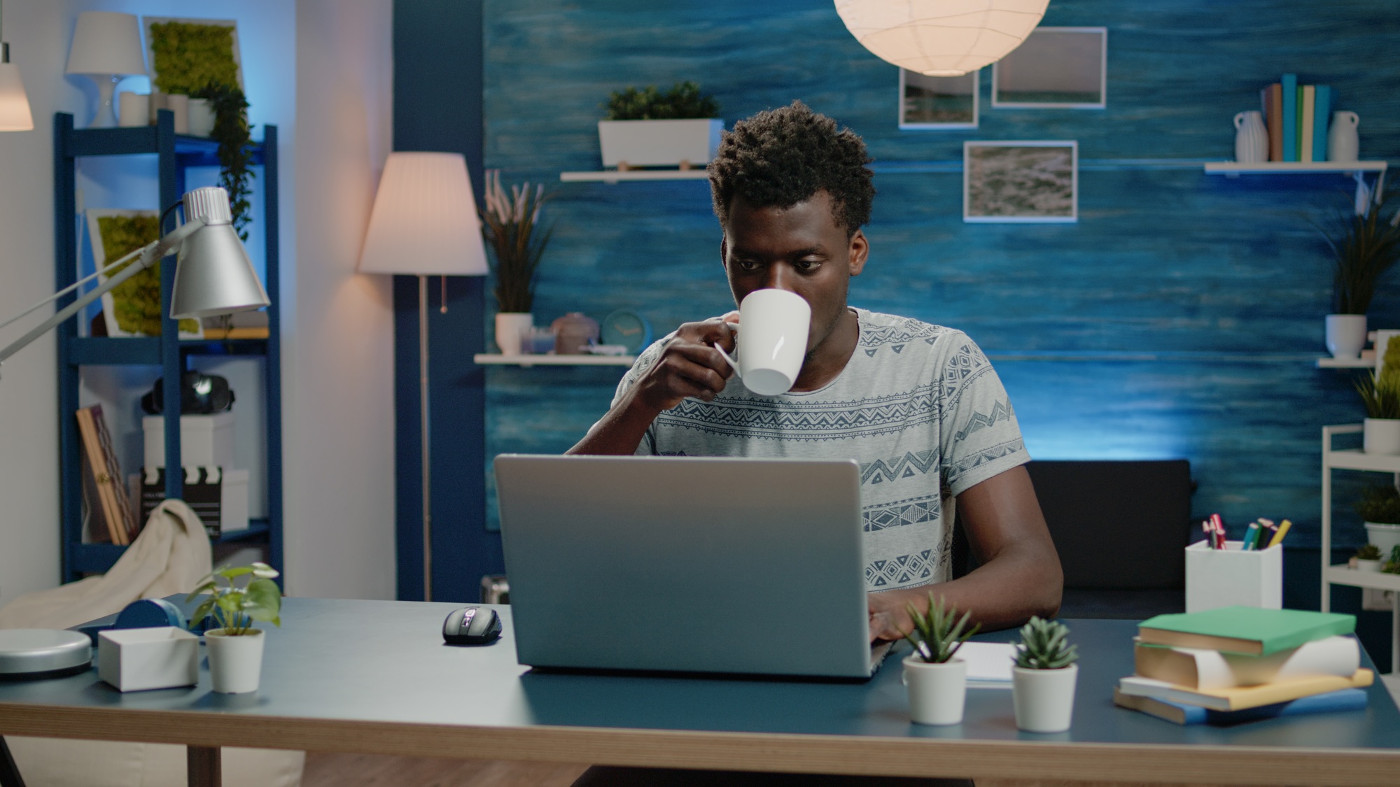 Freelance employee working from home on laptop